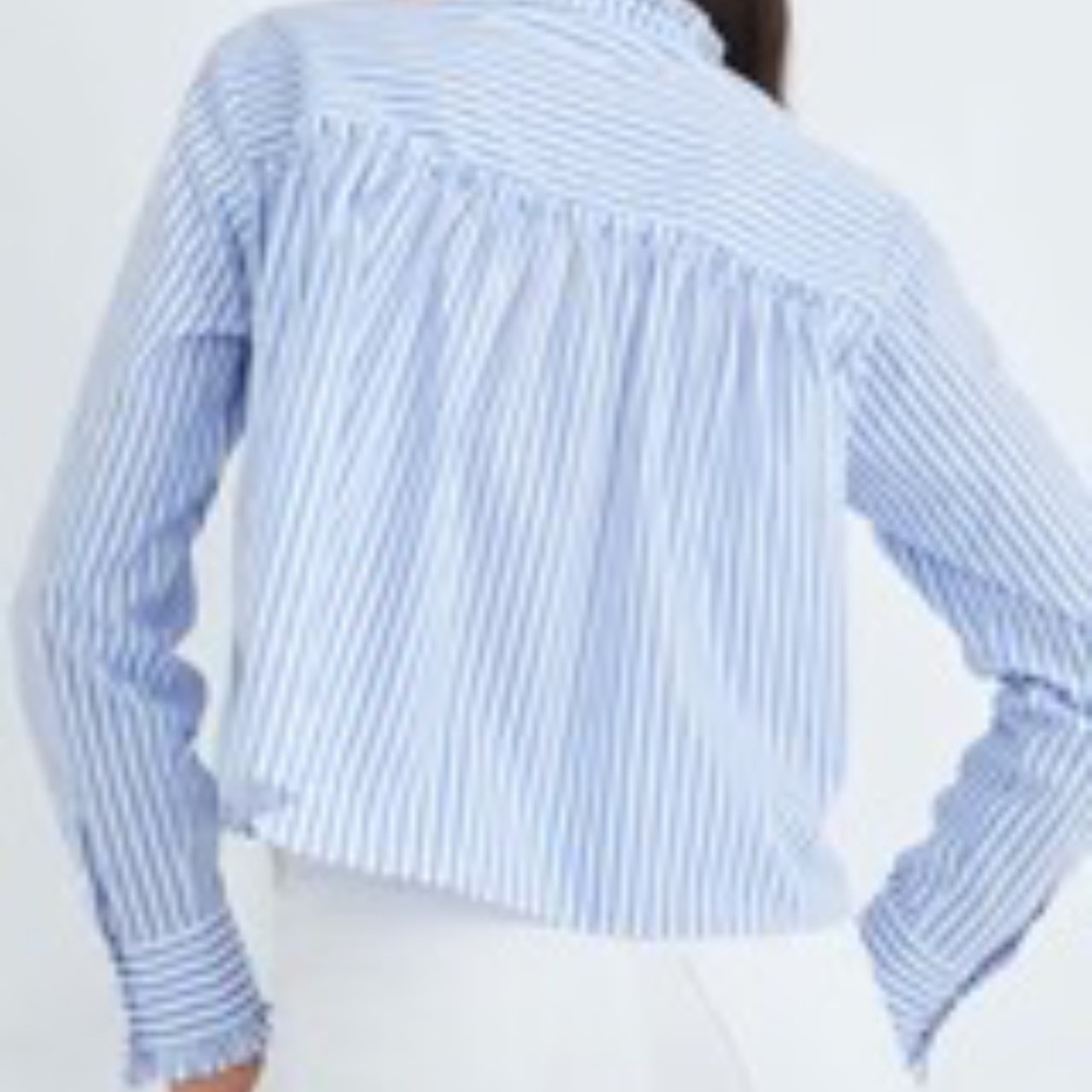 Veronica Beard Bluebell Stripe Ruffle Whitman Shirt Blouse Blue and White - Picture 3 of 9